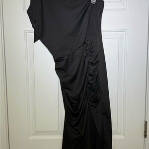 Black Ruched One-Shoulder Dress